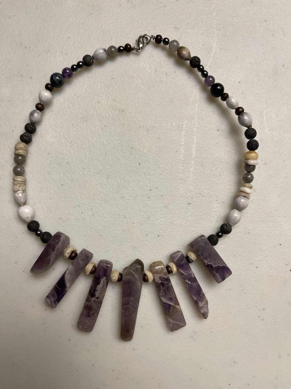 Handmade Maui Job’s Tears & Amethyst Choker – Authentic Hawaiian Lava Stone Boho